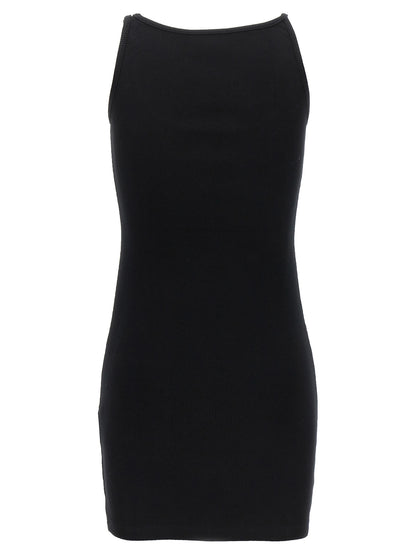 Dress by Off-White for women in stretch cotton black & white presents a sinuous silhouette, showcasing a sophisticated and detailed with a sinuous short mini for a refined finish.