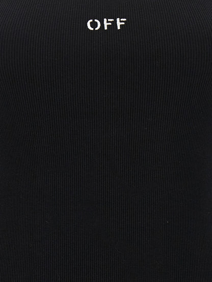 Dress by Off-White for women in stretch cotton black & white presents a sinuous silhouette, showcasing a sophisticated and detailed with a sinuous short mini for a refined finish.