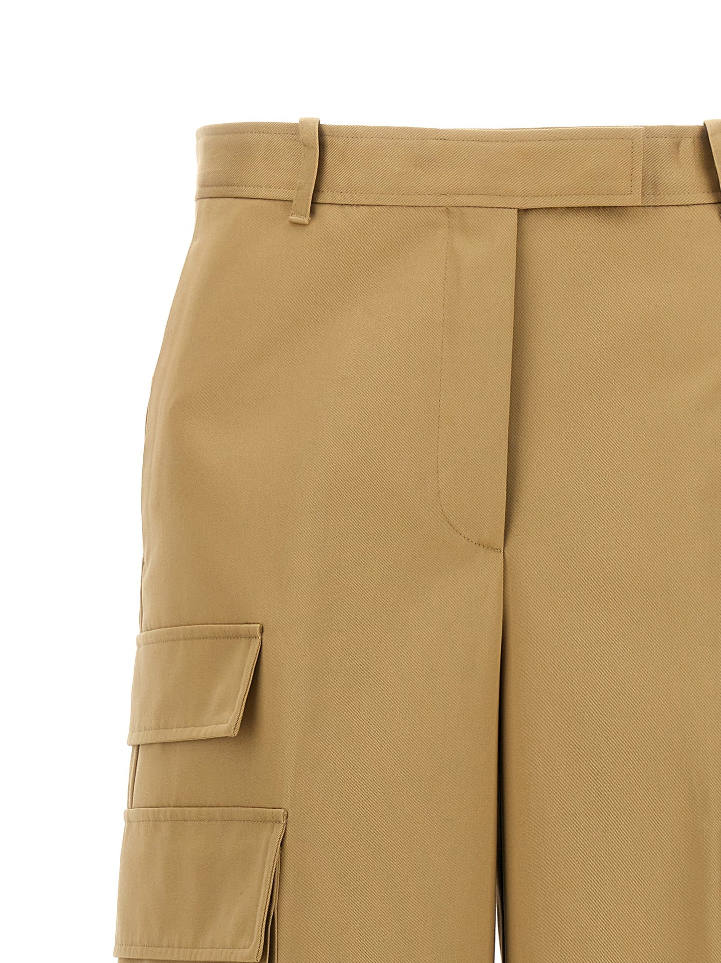 Cargo Pants by Versace for women in cotton beige features a sartorial silhouette, showcasing a sophisticated with a refined long and elegant .