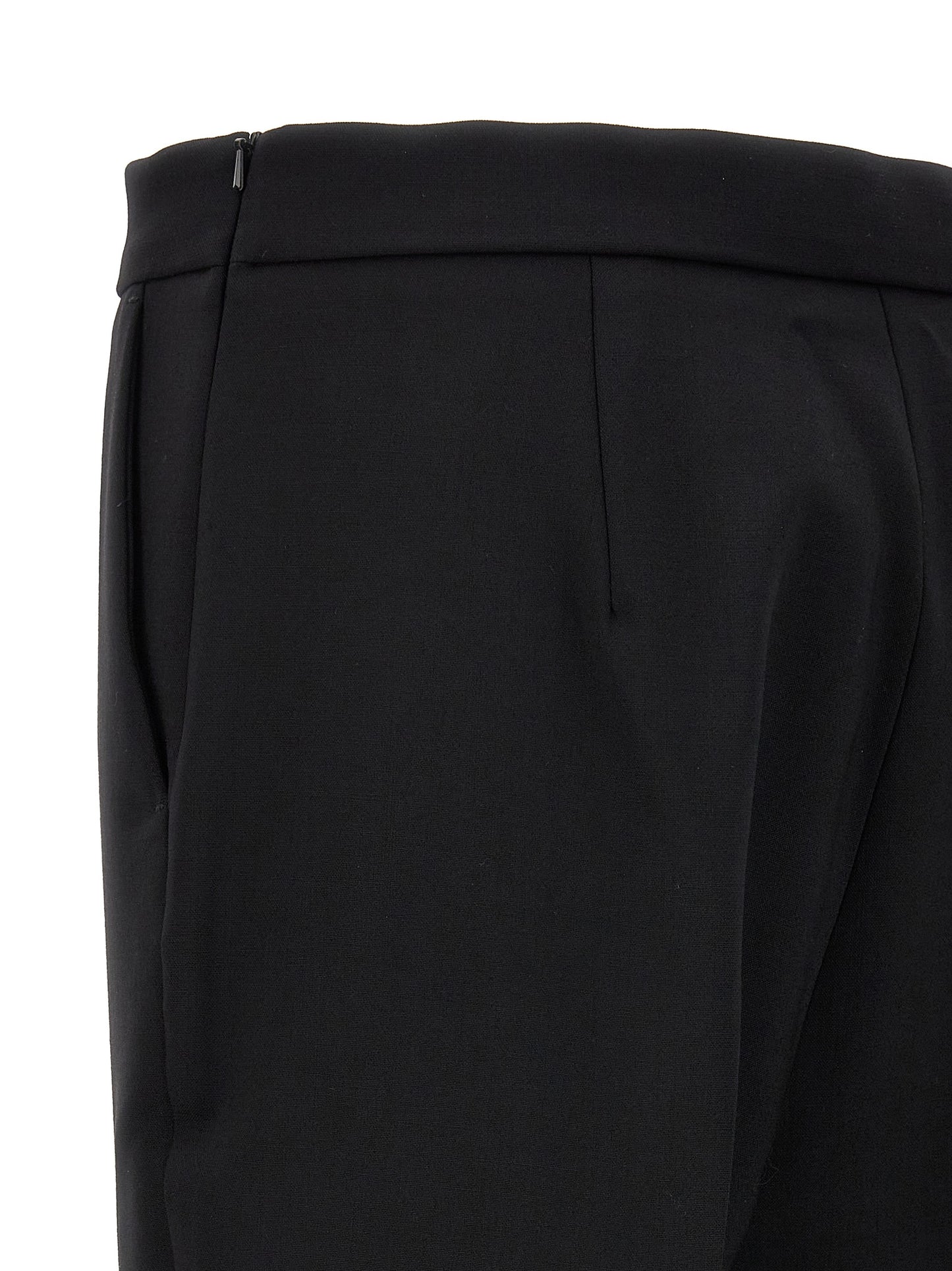 Trousers by Max Mara for women in virgin wool black features a sculptural silhouette, showcasing a sculptural cropped and cropped with a sophisticated for a sculptural finish.