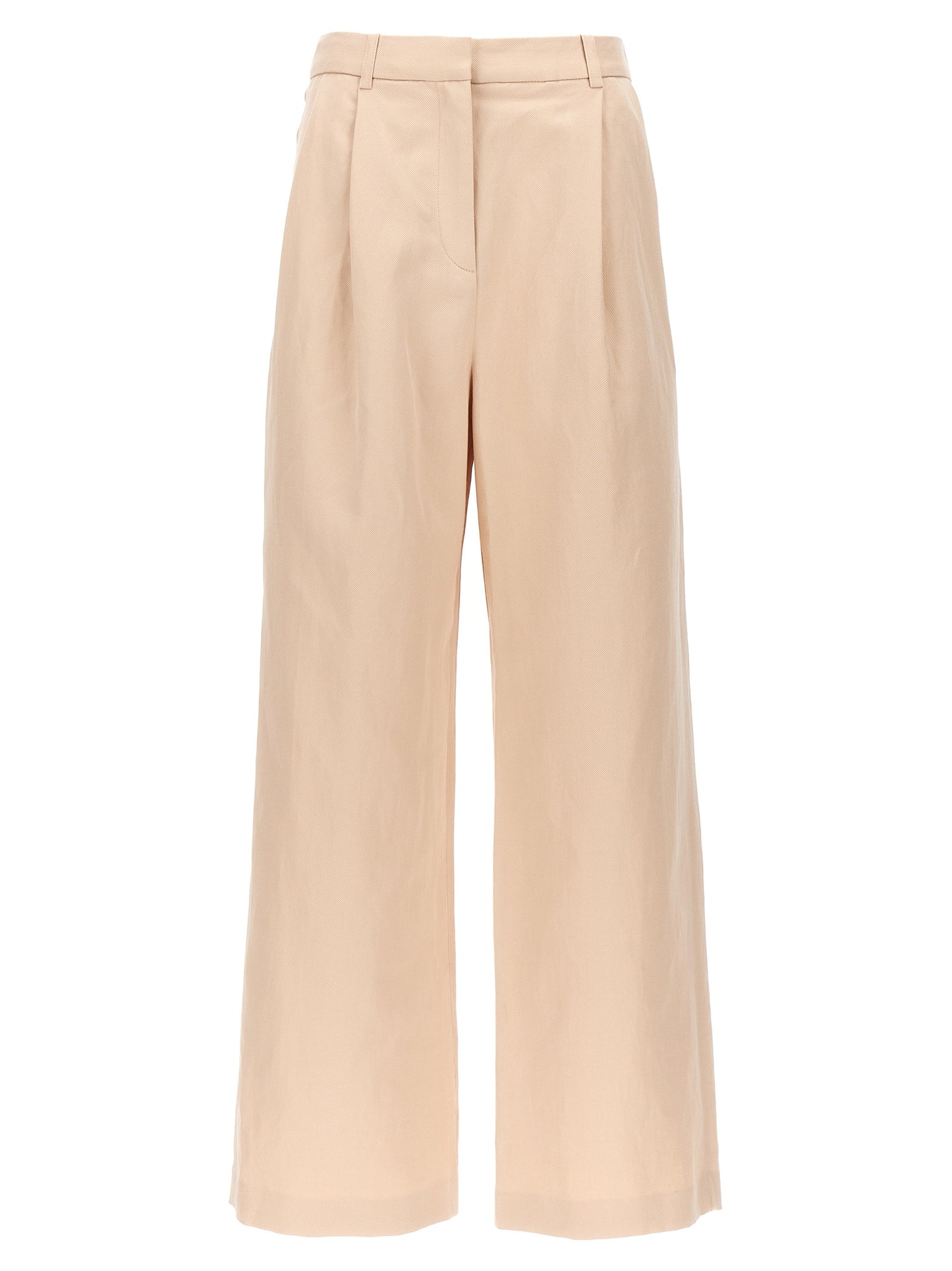 Trousers by Loulou De Saison for women in linen & cotton multicolor & pink features a artisanal silhouette, showcasing a sophisticated wide with a long and for a artisanal finish.