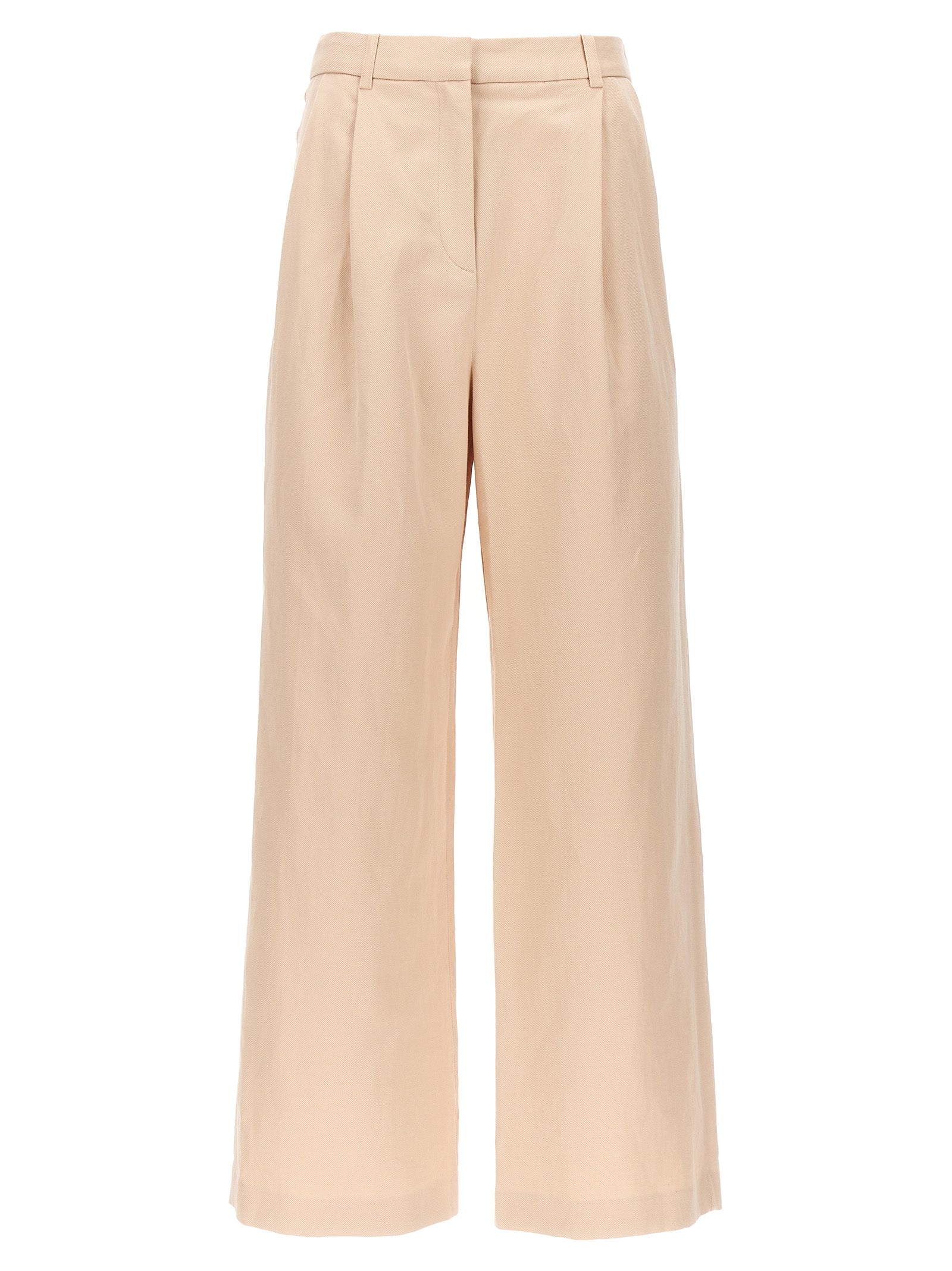 Trousers by Loulou De Saison for women in linen & cotton multicolor & pink features a artisanal silhouette, showcasing a sophisticated wide with a long and for a artisanal finish.