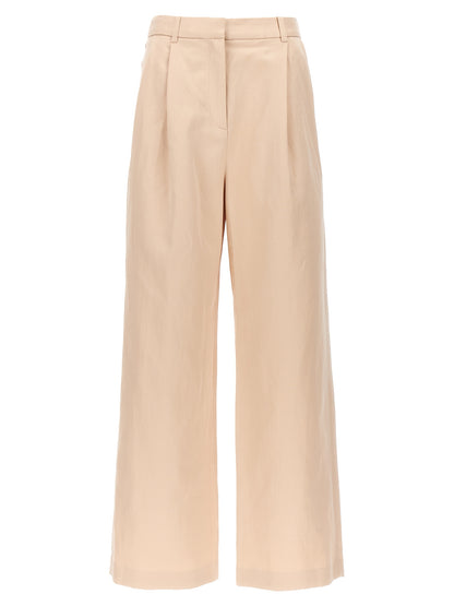 Trousers by Loulou De Saison for women in linen & cotton multicolor & pink features a artisanal silhouette, showcasing a sophisticated wide with a long and for a artisanal finish.