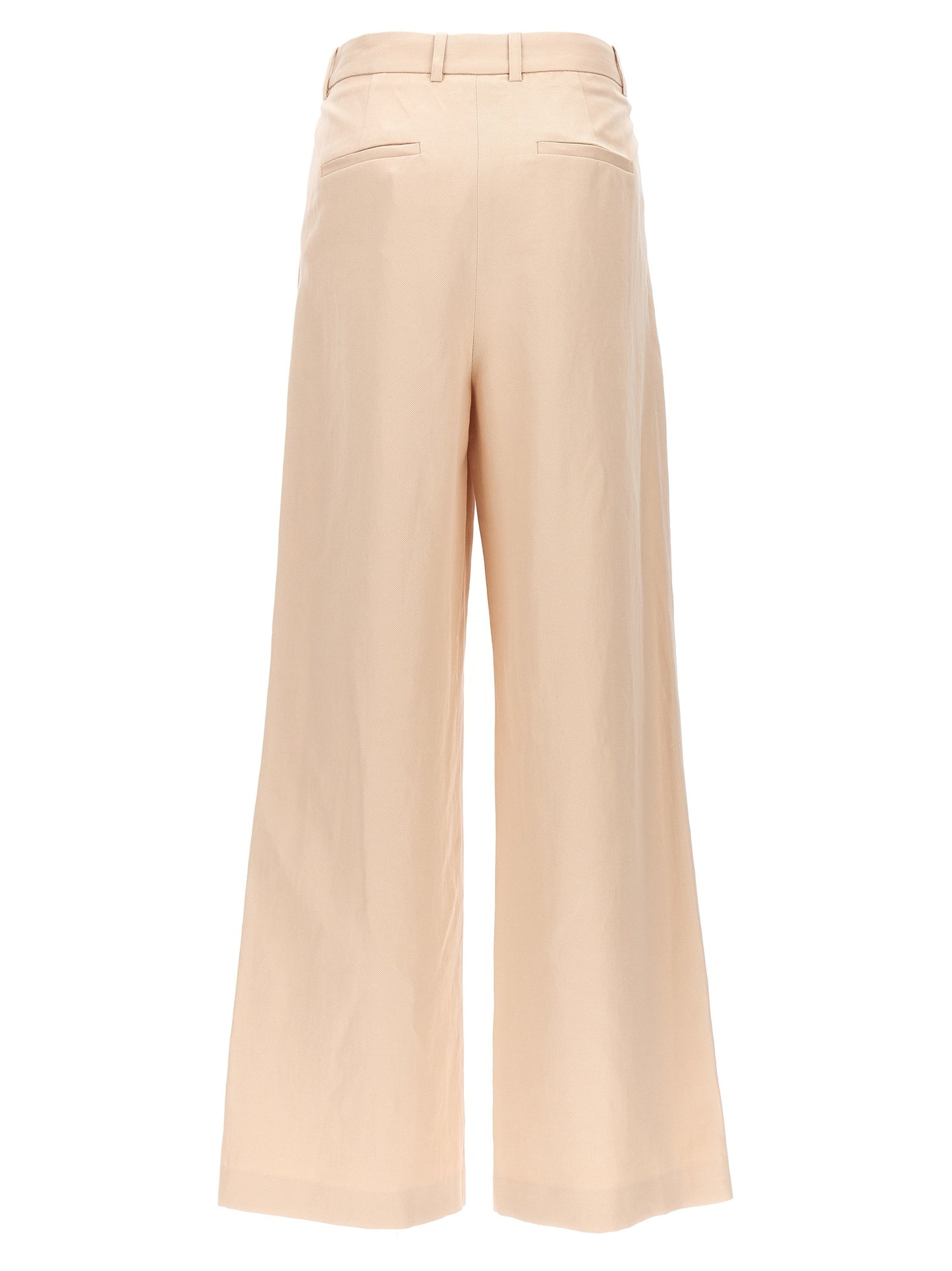 Trousers by Loulou De Saison for women in linen & cotton multicolor & pink features an on trend silhouette, showcasing a sophisticated wide with a long and for an on trend finish.