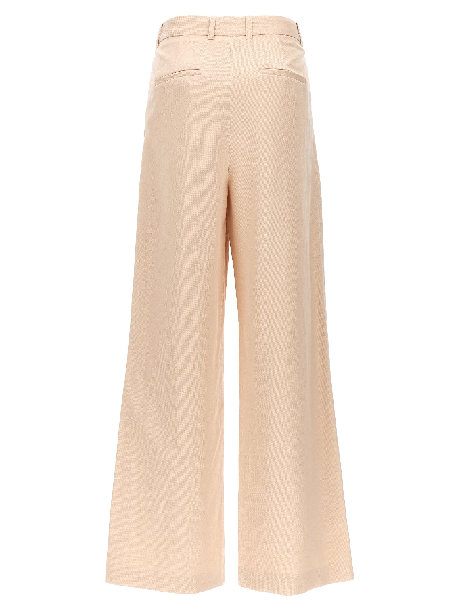 Trousers by Loulou De Saison for women in linen & cotton multicolor & pink features an on trend silhouette, showcasing a sophisticated wide with a long and for an on trend finish.