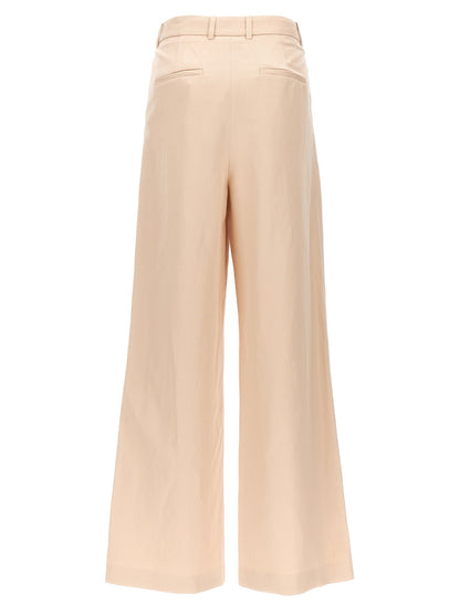 Trousers by Loulou De Saison for women in linen & cotton multicolor & pink features an on trend silhouette, showcasing a sophisticated wide with a long and for an on trend finish.