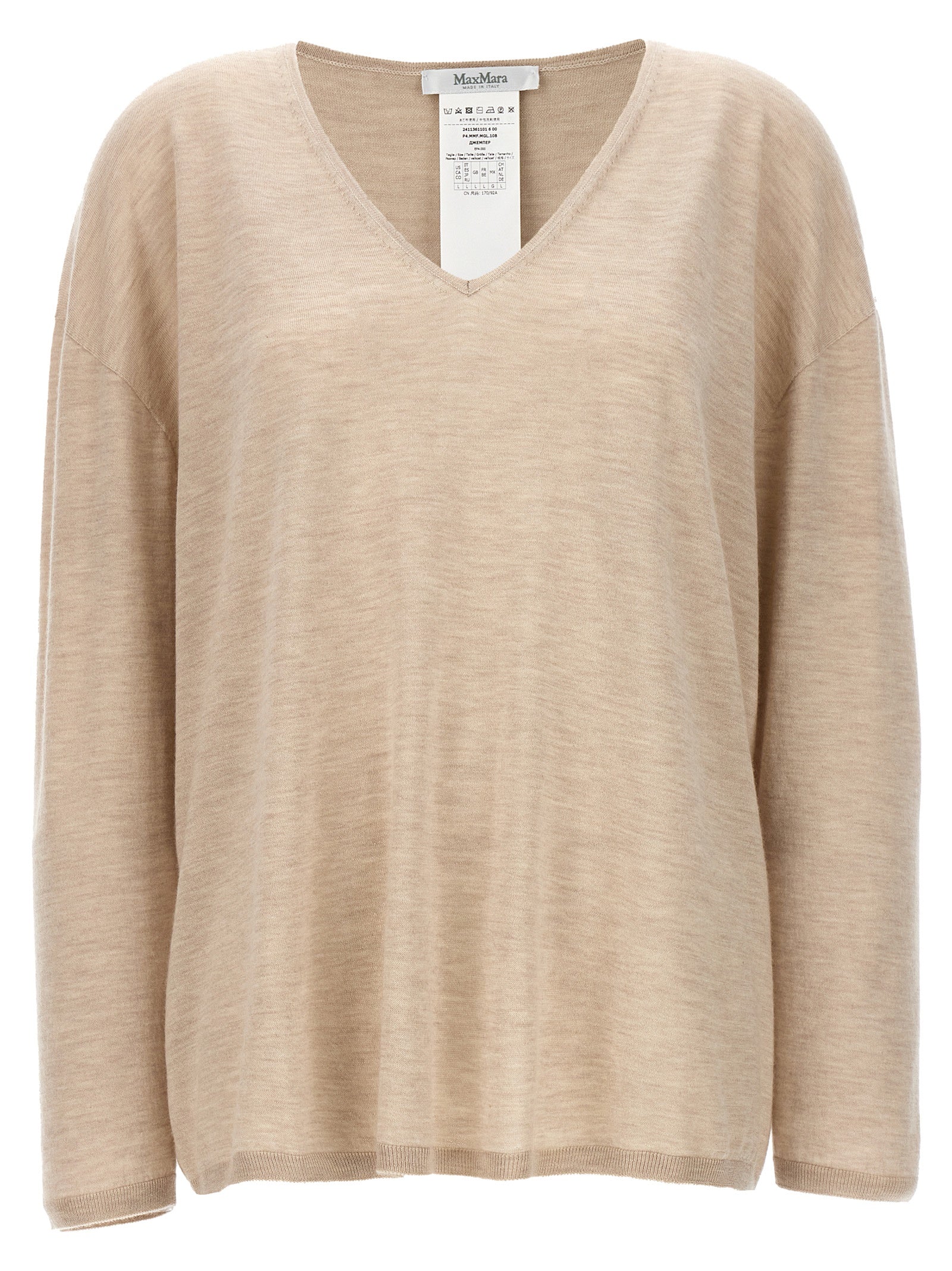 Cardigan by Max Mara for women in cashmere beige features an crisp silhouette, showcasing a sophisticated v-neck neckline and detail for a truly crisp finish.