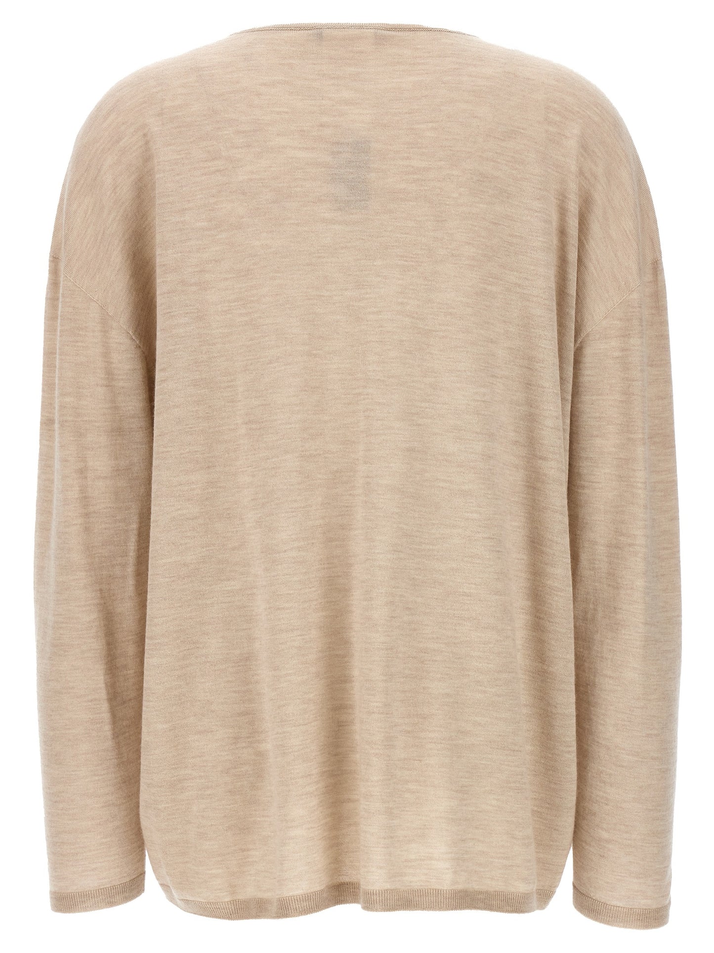 Cardigan by Max Mara for women in cashmere beige features a dramatic silhouette, showcasing a sophisticated v-neck neckline and dramatic detail for a timeless, premium look.