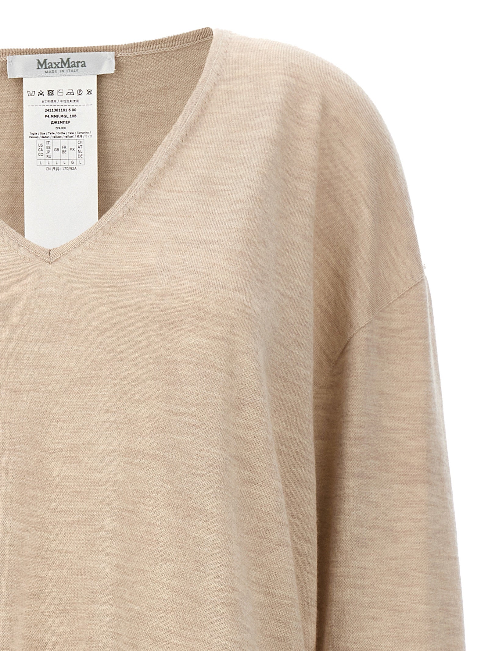 Cardigan by Max Mara for women in cashmere beige features an impeccable silhouette, showcasing a sophisticated v-neck neckline and detail for a truly impeccable finish.
