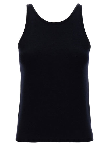 Tank Top by Max Mara for women in virgin wool & polyamide blue showcases a sumptuous silhouette, artfully detailed with a sumptuous crew neckline and sleeveless for a truly sumptuous finish.