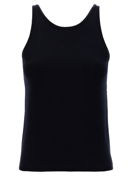 Tank Top by Max Mara for women in virgin wool & polyamide blue showcases a sumptuous silhouette, artfully detailed with a sumptuous crew neckline and sleeveless for a truly sumptuous finish.