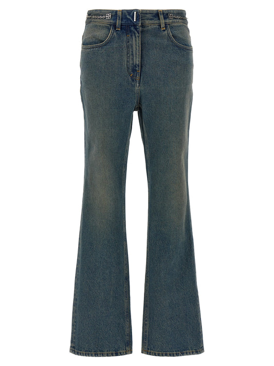 Jeans by Givenchy for women in denim cotton blue presents a tailored silhouette, showcasing a tailored bootcut and long cut with a refined for a truly tailored aesthetic.
