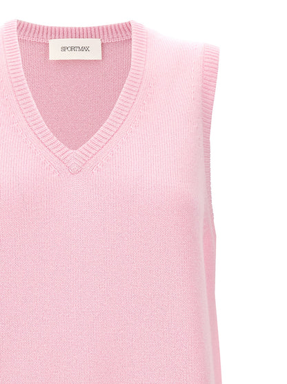 Vest by Sportmax for women in cashmere multicolor & pink features an contemporary silhouette, showcasing refined and a contemporary v-neck neckline for a sophisticated layered look.