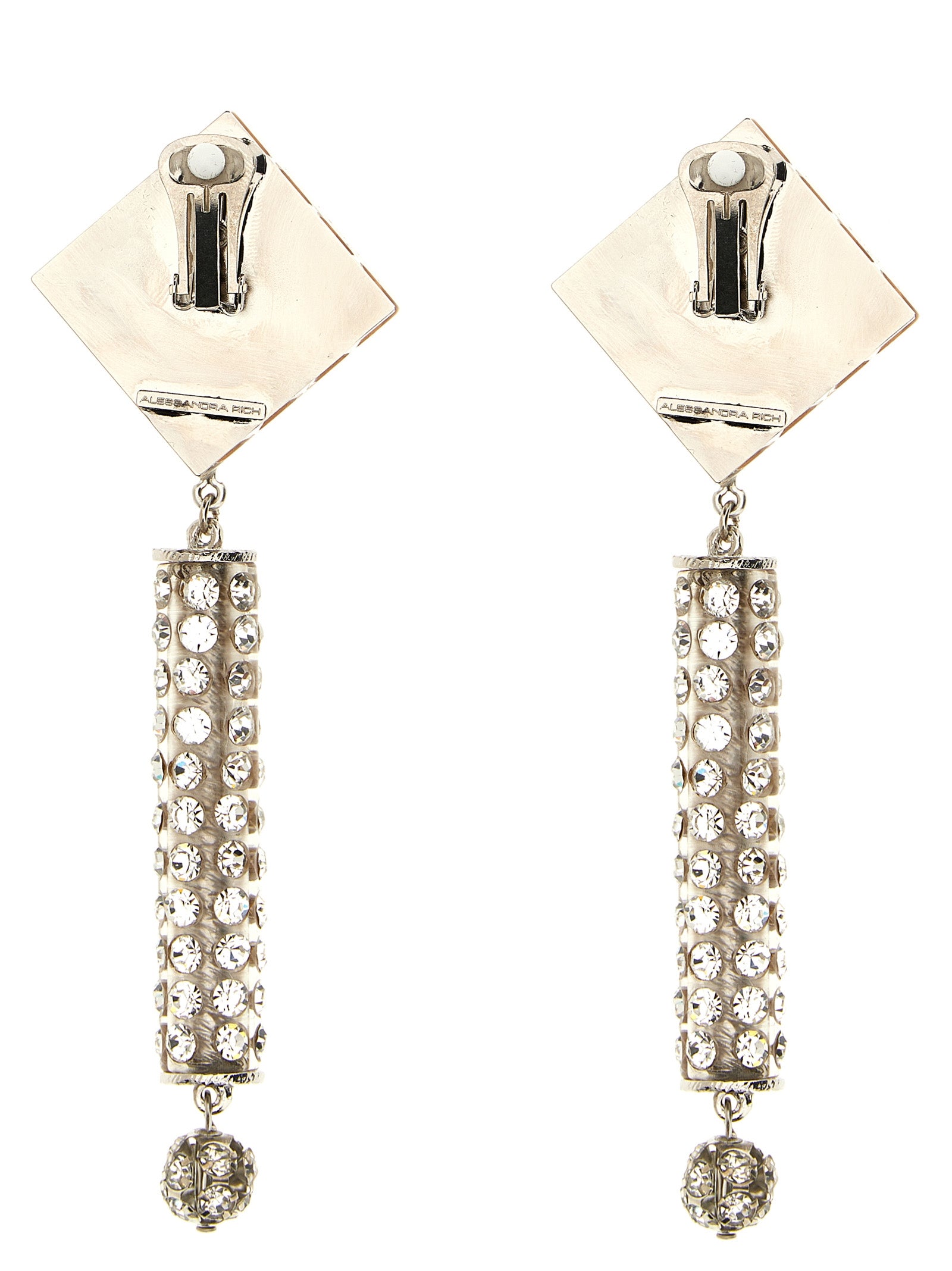 Earrings by Alessandra Rich for women in cotton & acetate silver presents a exquisite silhouette, showcasing a exquisite from the Women's Silver Rhinestones & Plastic Earrings collection for a truly exquisite finish.