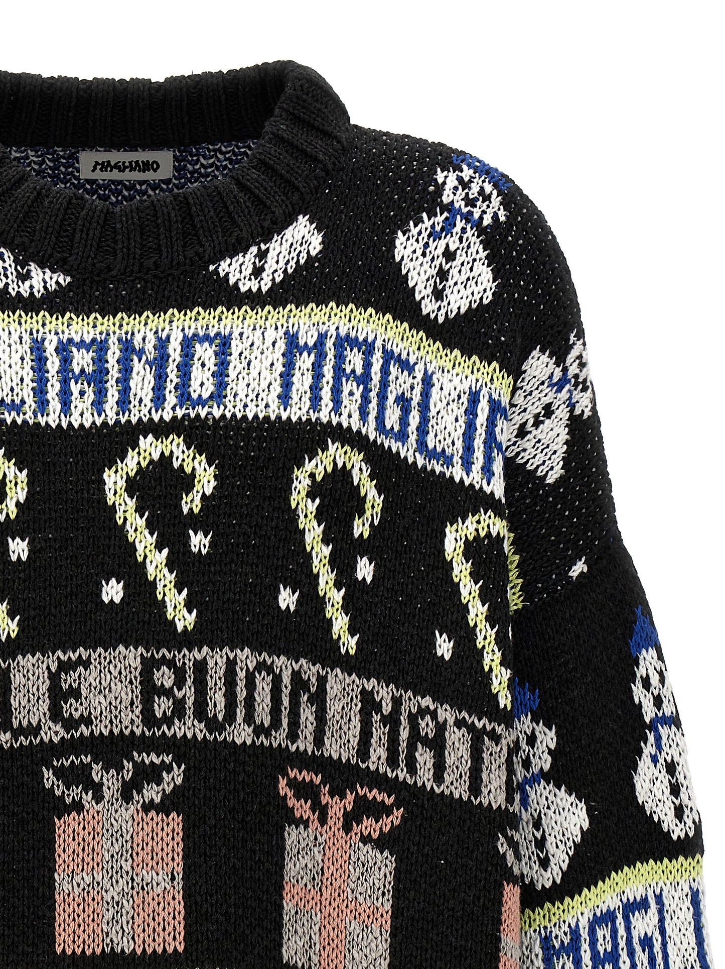 Cardigan by Magliano for men in cotton & acetate black presents a textural silhouette, artfully finished with a textural crew neckline and for a sophisticated, textural look.