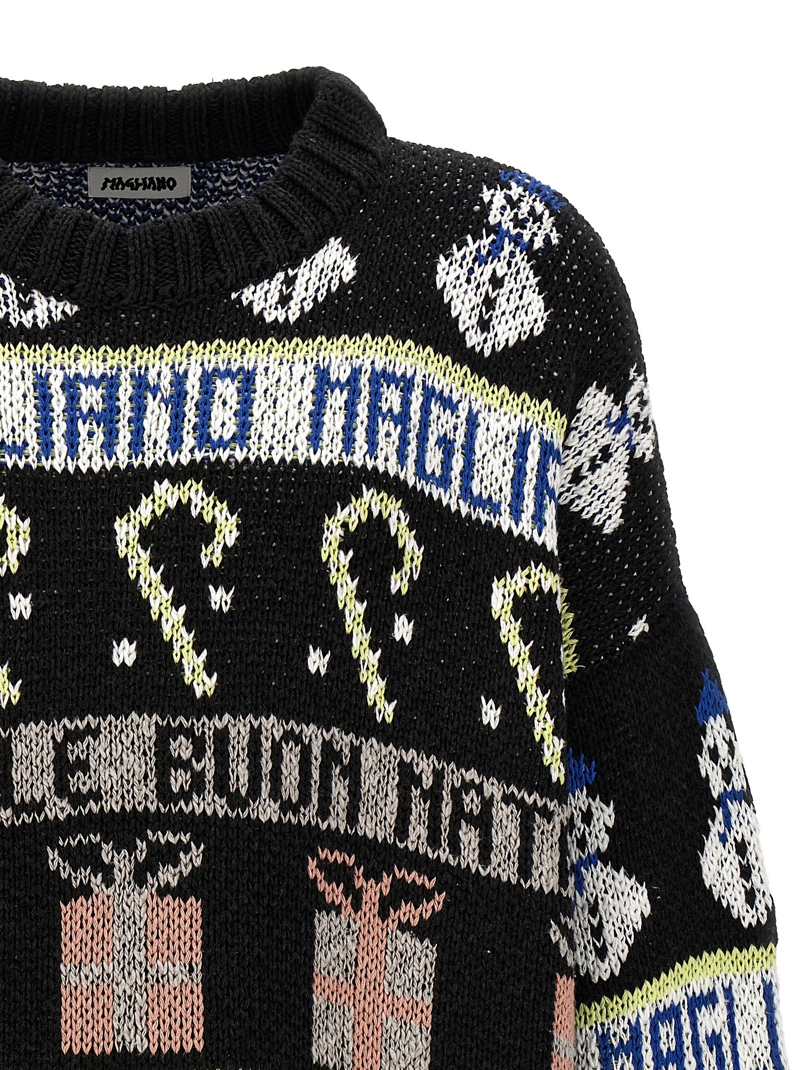 Cardigan by Magliano for men in cotton & acetate black presents a textural silhouette, artfully finished with a textural crew neckline and for a sophisticated, textural look.