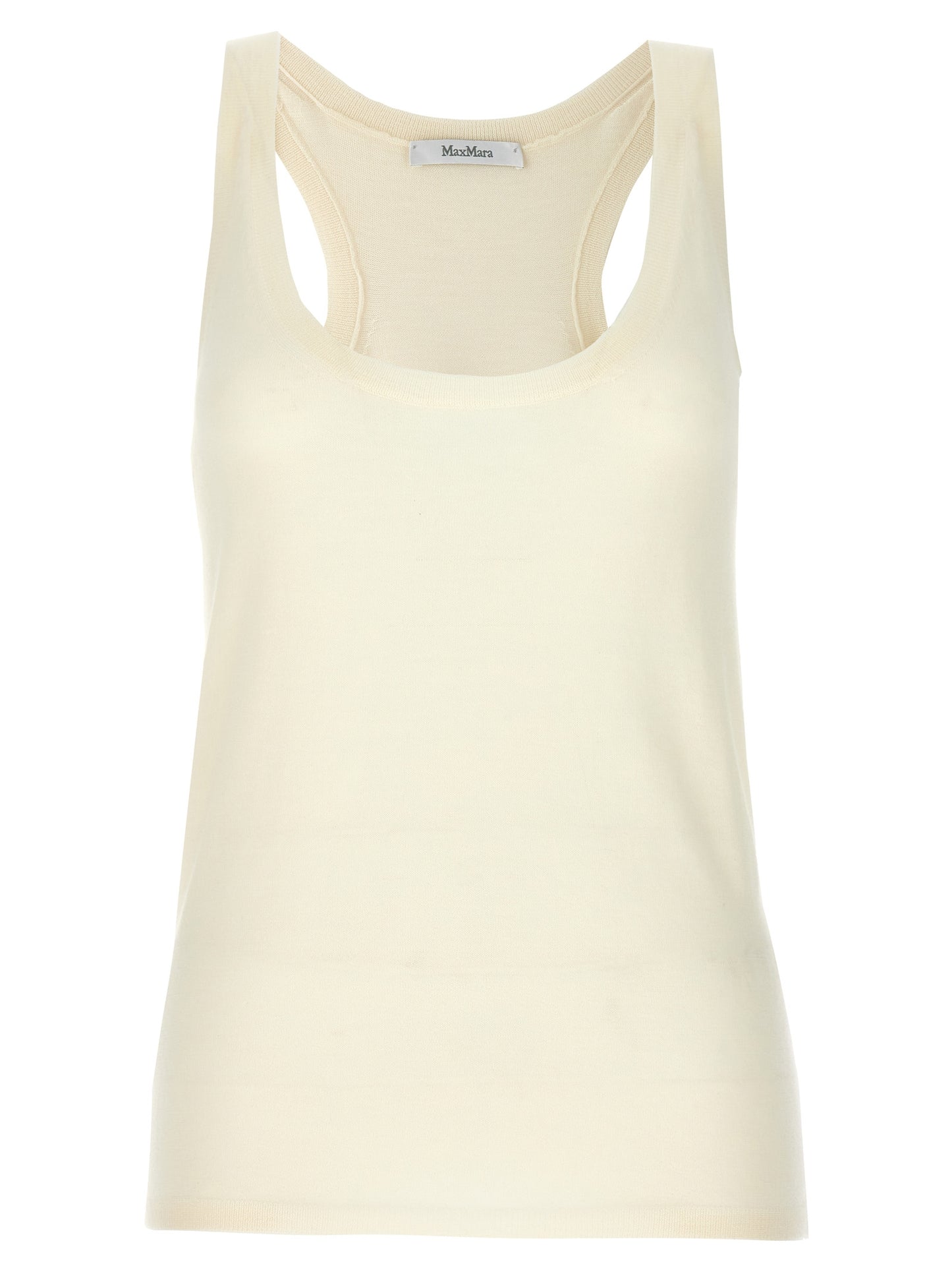 Tank Top by Max Mara for women in cashmere white showcases a perennial silhouette, artfully detailed with a sleeveless design and a perennial round neckline.