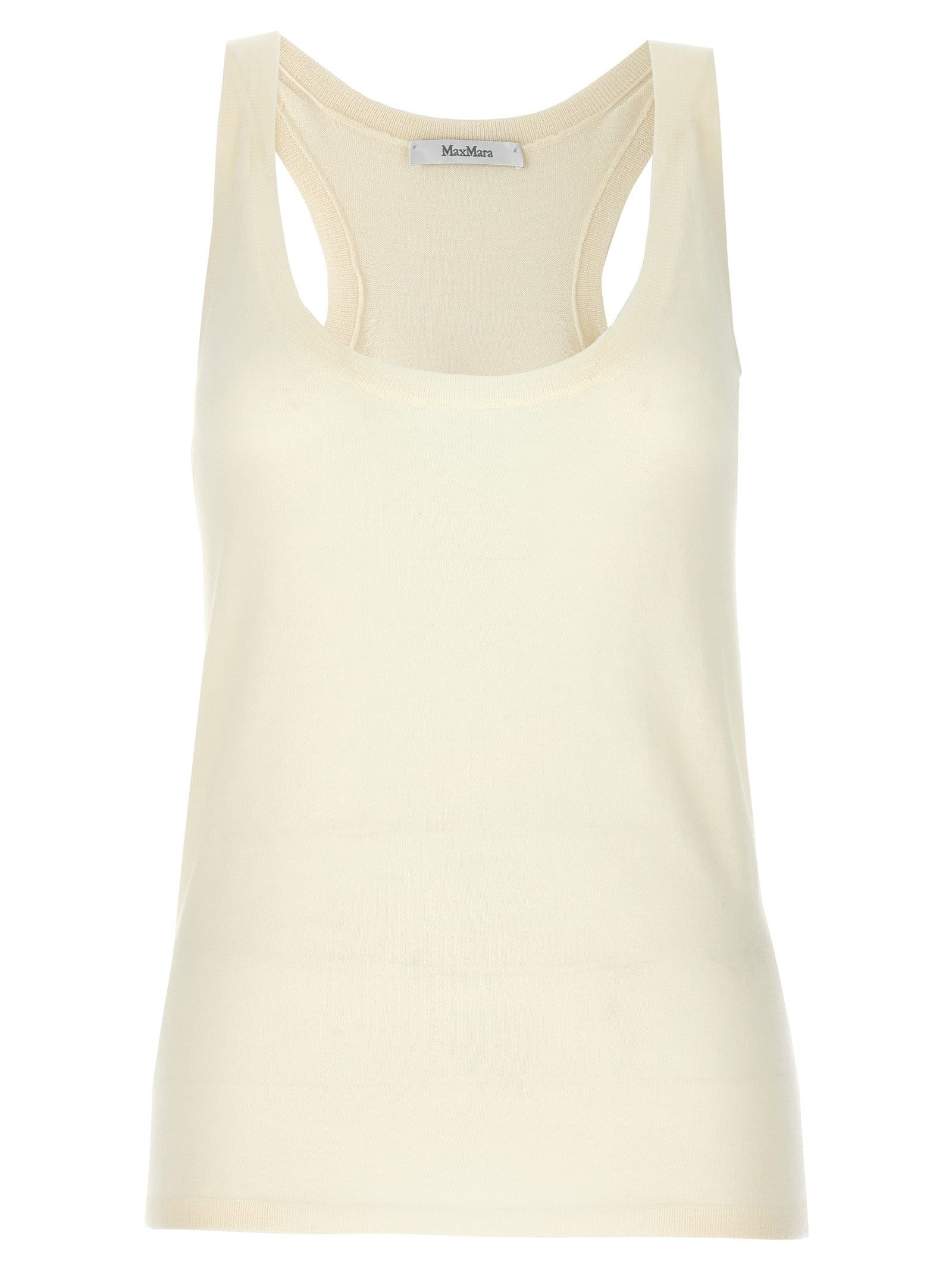 Tank Top by Max Mara for women in cashmere white showcases a perennial silhouette, artfully detailed with a sleeveless design and a perennial round neckline.