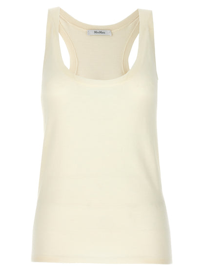 Tank Top by Max Mara for women in cashmere white showcases a perennial silhouette, artfully detailed with a sleeveless design and a perennial round neckline.