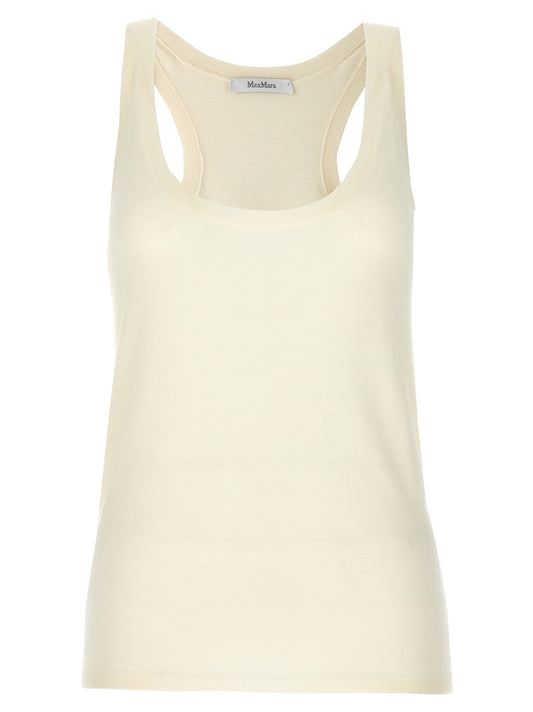 Tank Top by Max Mara for women in cashmere white showcases a perennial silhouette, artfully detailed with a sleeveless design and a perennial round neckline.