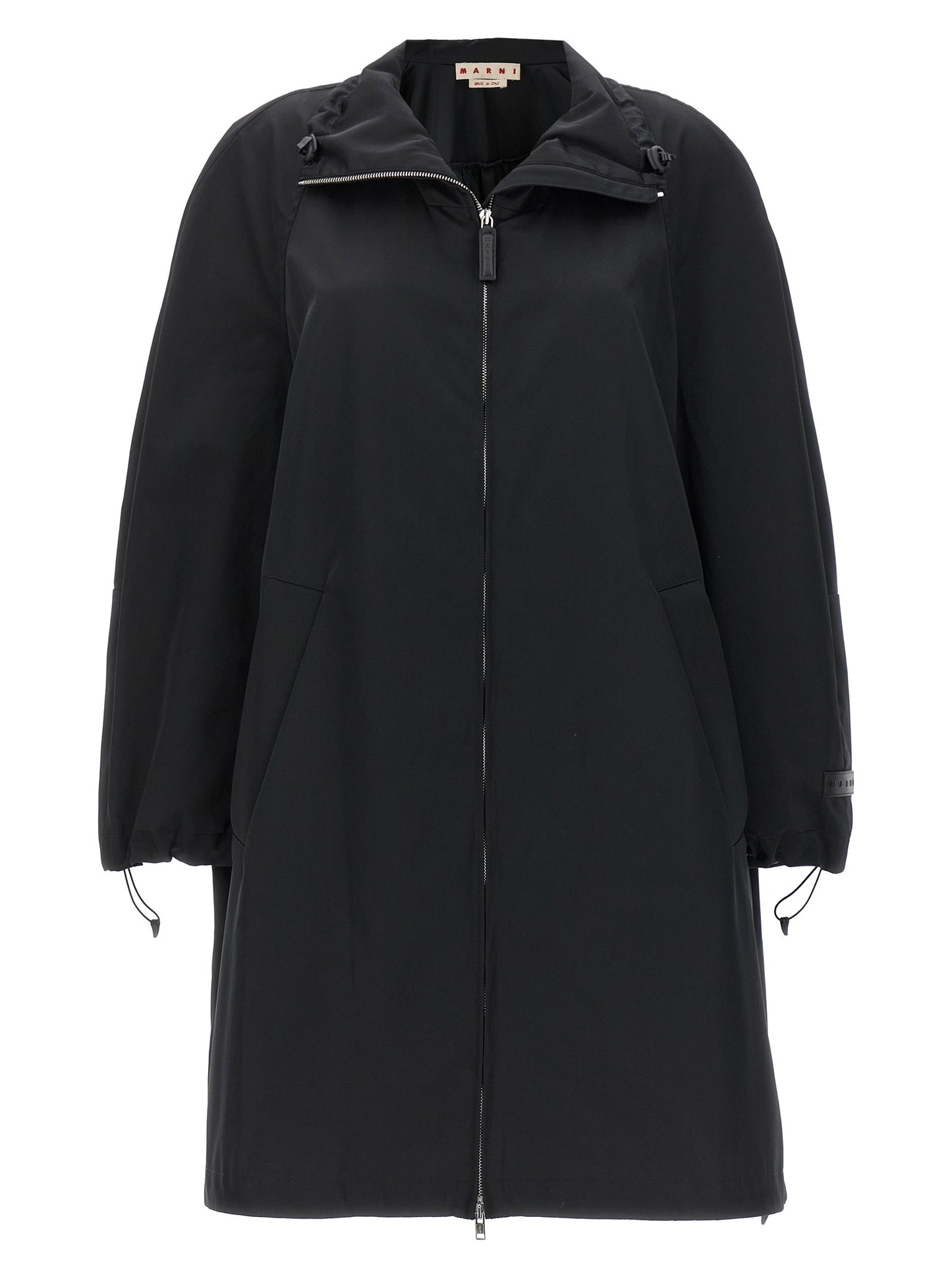 Hooded Parka by Marni for women in cotton polyester satin black presents a decadent silhouette, showcasing the decadent hooded neckline and functional hooded for a premium, weather-ready look.