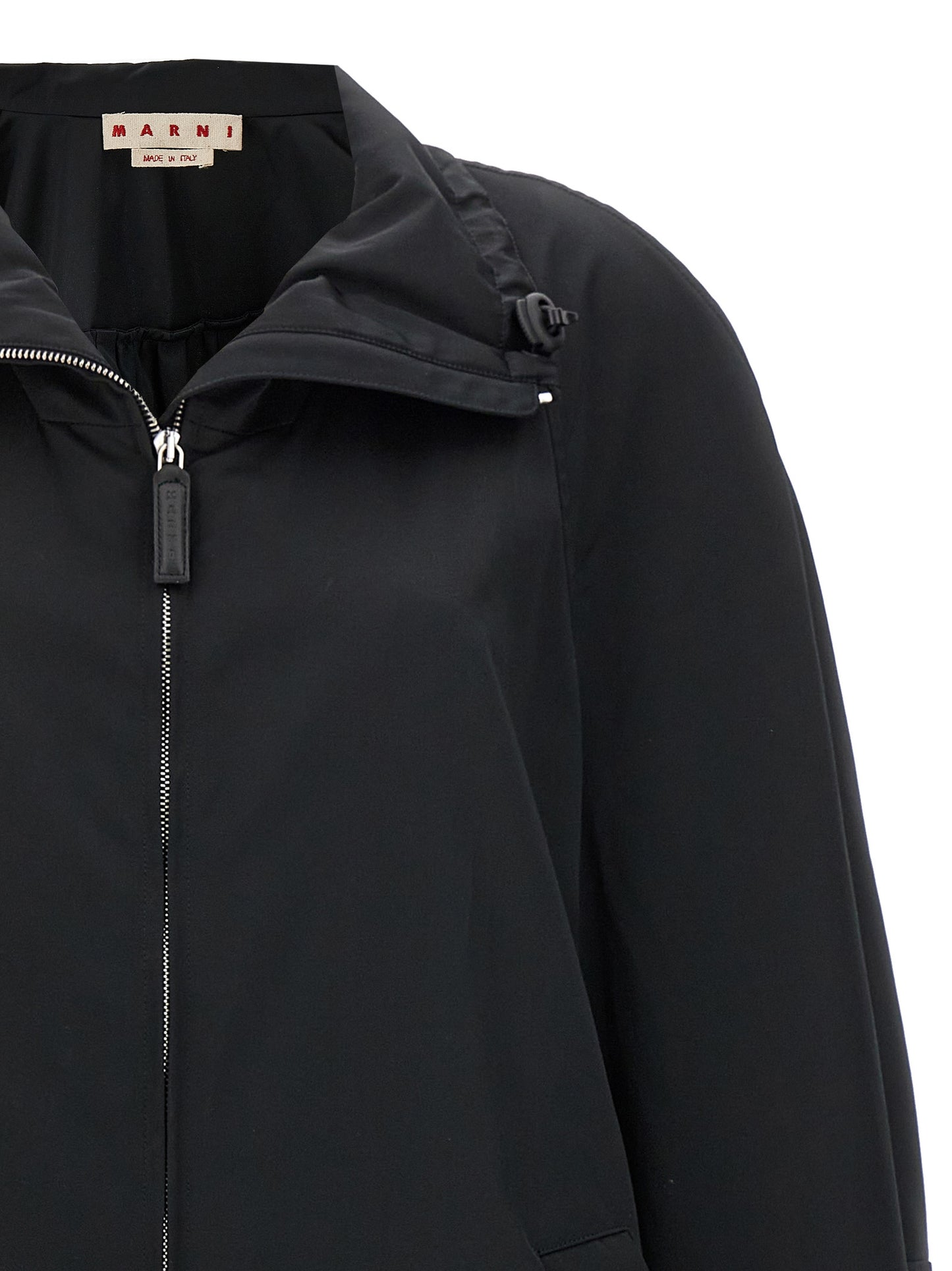 Hooded Parka by Marni for women in cotton polyester satin black presents a decadent silhouette, showcasing the decadent hooded neckline and functional hooded for a premium, weather-ready look.
