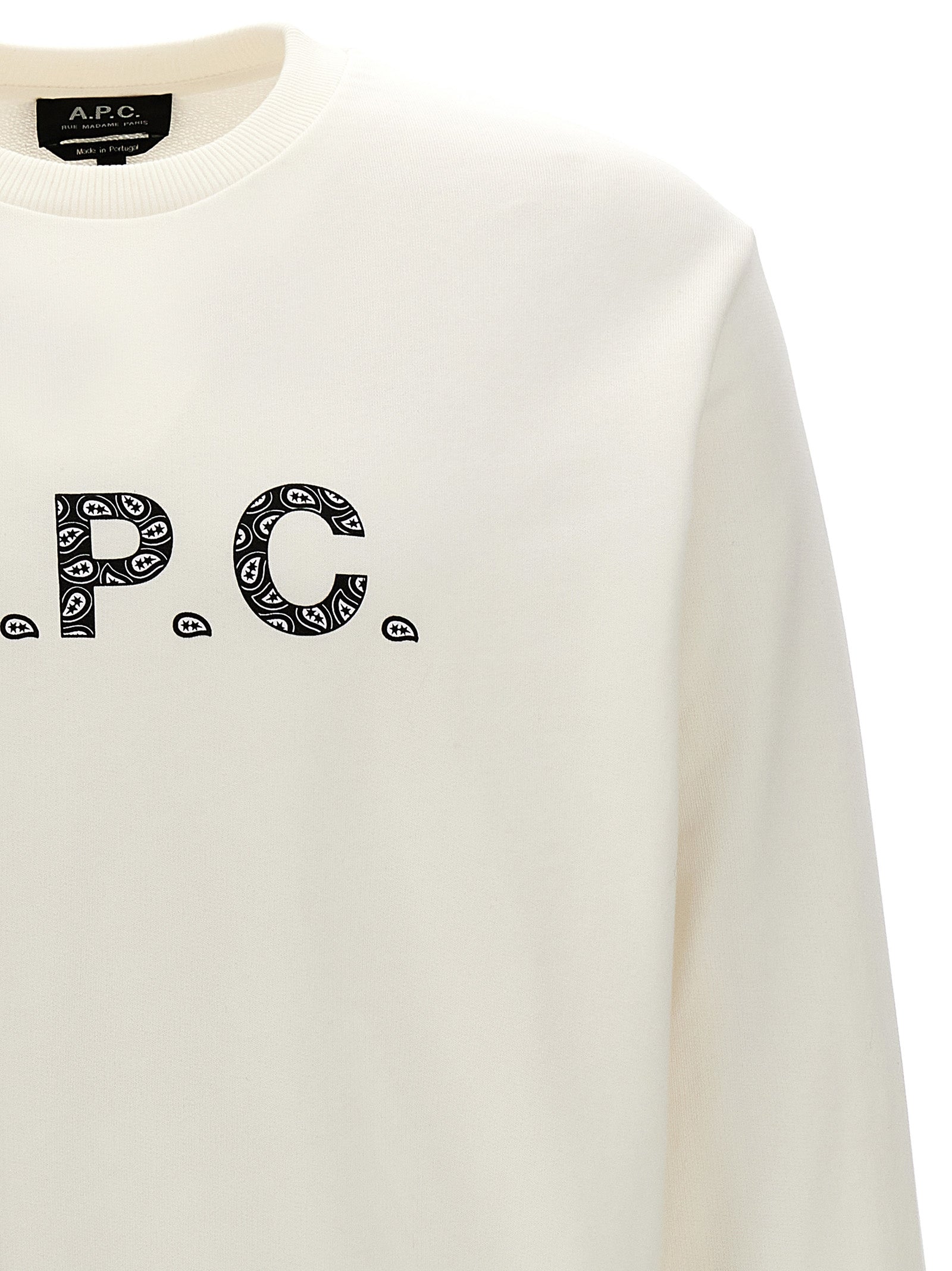 Sweatshirt by A.P.C. for men in organic cotton bicolour, black, white & print features an provocated silhouette, detailed with a provocated and a refined crew neckline for a sophisticated aesthetic.