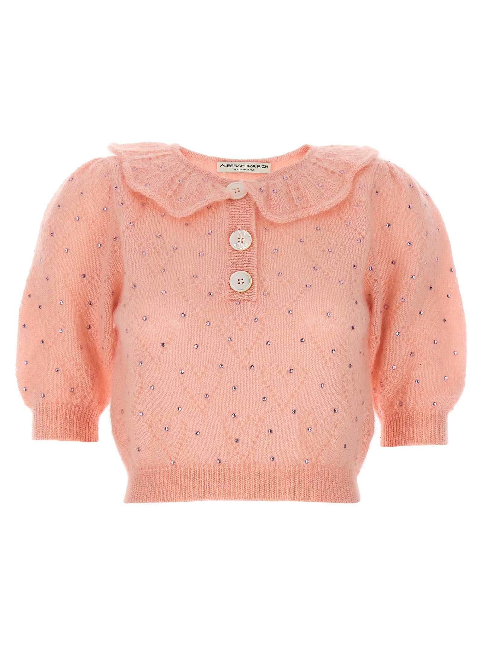Cardigan by Alessandra Rich for women in mohair wool polyamide & rhinestone multicolor & pink features an crisp silhouette, showcasing a sophisticated and short-sleeve detail for a truly crisp finish.