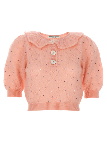 Cardigan by Alessandra Rich for women in mohair wool polyamide & rhinestone multicolor & pink features an crisp silhouette, showcasing a sophisticated and short-sleeve detail for a truly crisp finish.