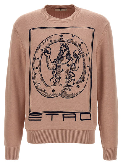 Cardigan by Etro for men in cotton multicolor, pink & signature presents a textural silhouette, artfully finished with a textural crew neckline and for a sophisticated, textural look.