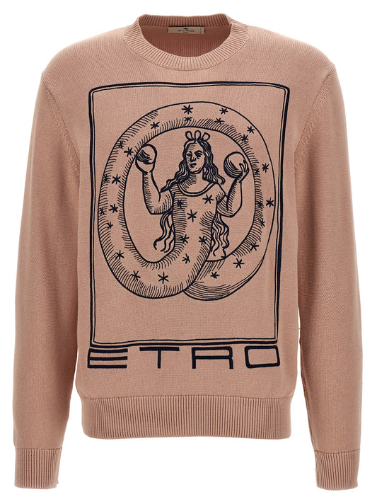 Cardigan by Etro for men in cotton multicolor, pink & signature presents a textural silhouette, artfully finished with a textural crew neckline and for a sophisticated, textural look.