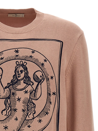 Cardigan by Etro for men in cotton multicolor, pink & signature features a dramatic silhouette, showcasing a sophisticated crew neckline and dramatic detail for a timeless, premium look.