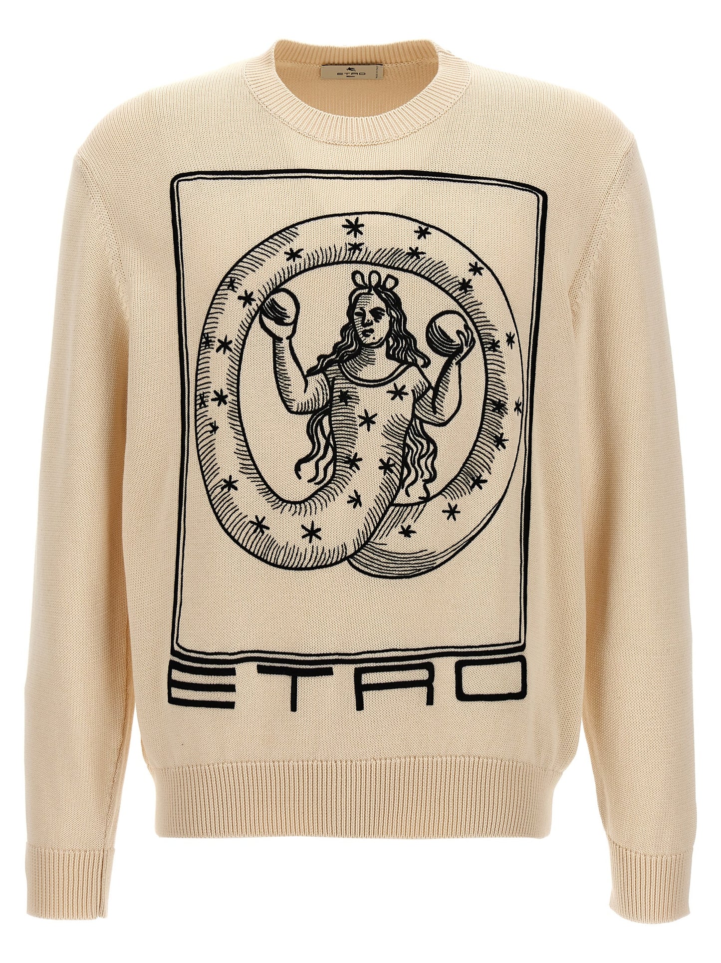 Cardigan by Etro for men in cotton beige features an impeccable silhouette, showcasing a sophisticated crew neckline and detail for a truly impeccable finish.