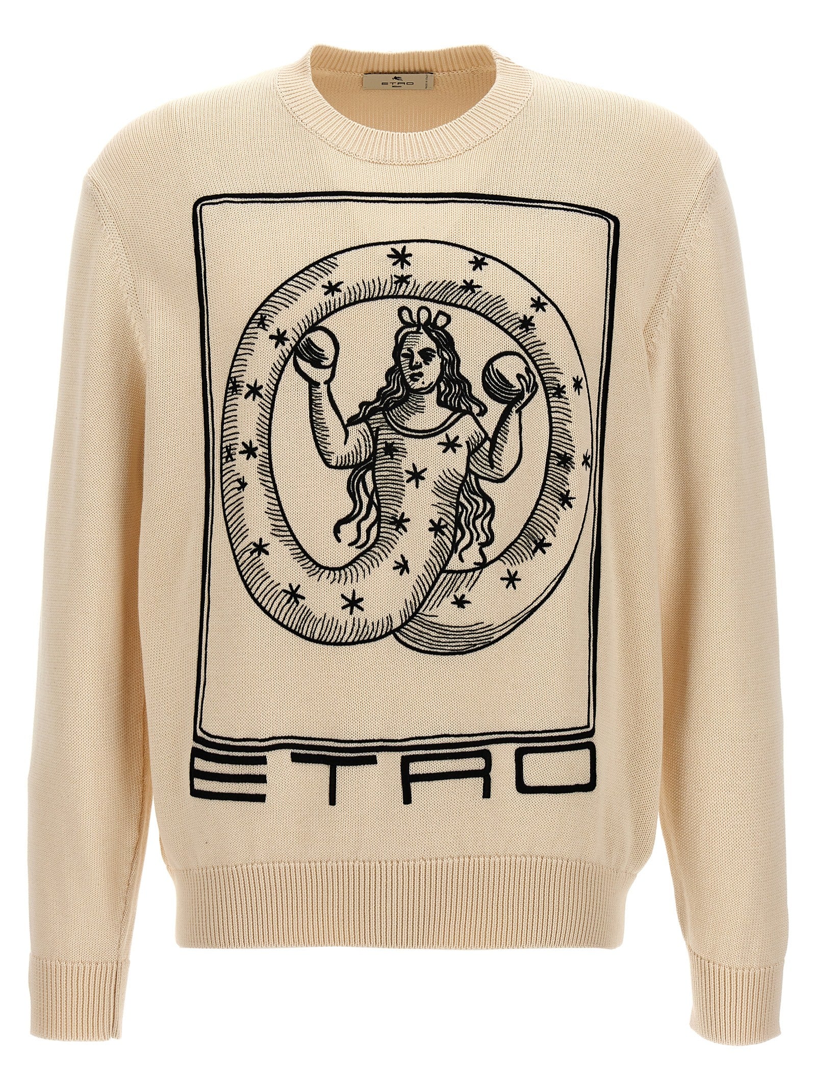Cardigan by Etro for men in cotton beige features an impeccable silhouette, showcasing a sophisticated crew neckline and detail for a truly impeccable finish.