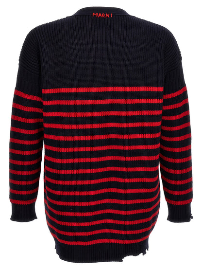Cardigan by Marni for men in virgin wool multicolor & striped showcases a luxurious silhouette, meticulously detailed with a sophisticated and for a refined finish.