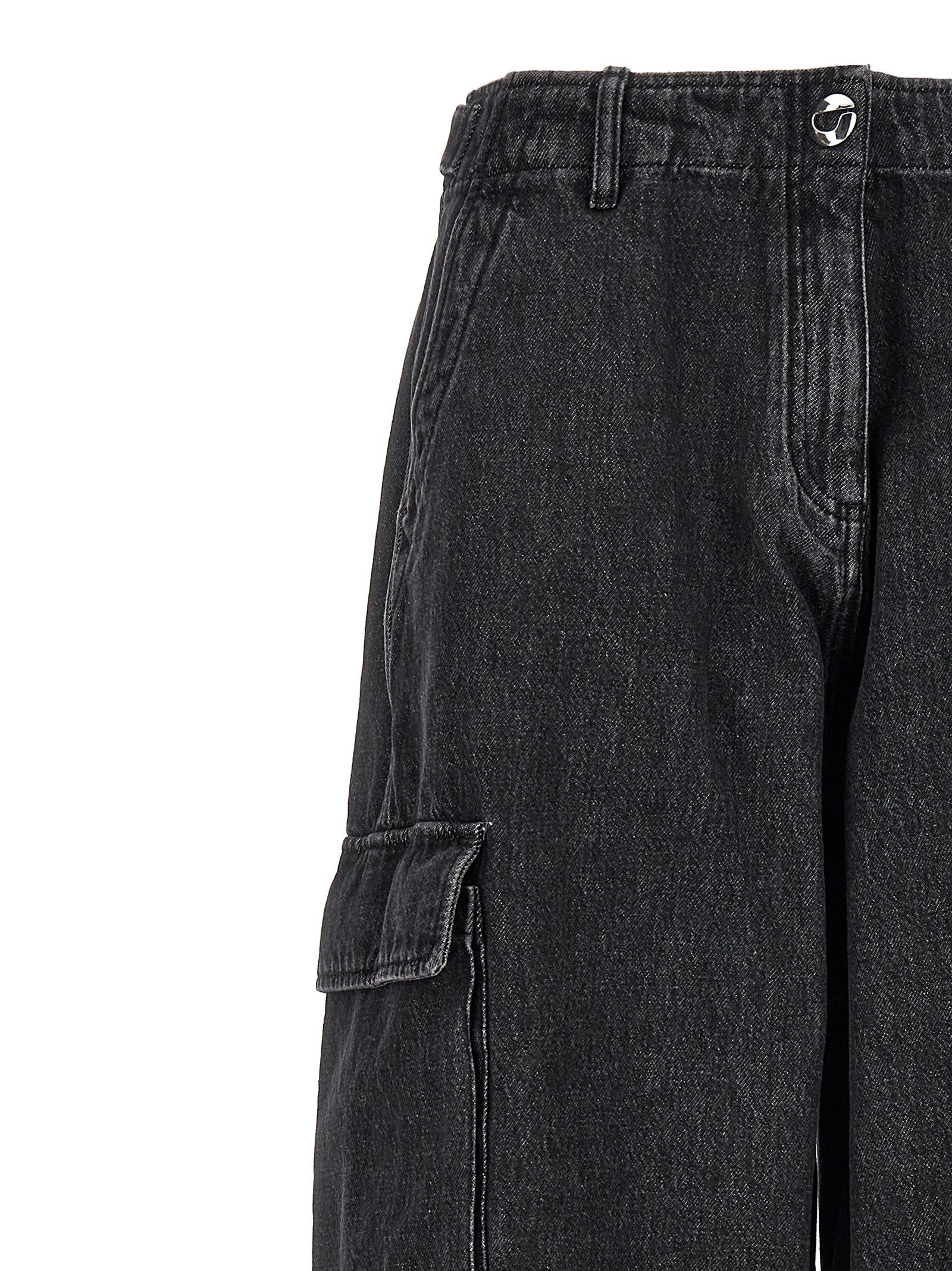 Cargo Pants by Coperni for women in denim cotton black features an urban chic wide with a and long, creating a urban chic aesthetic for "Moon Behind the Hill".