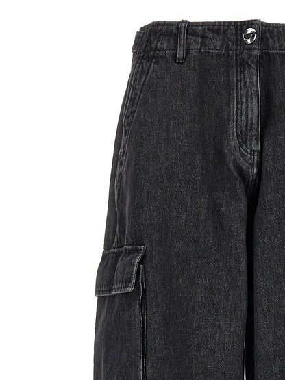 Cargo Pants by Coperni for women in denim cotton black features an urban chic wide with a and long, creating a urban chic aesthetic for "Moon Behind the Hill".