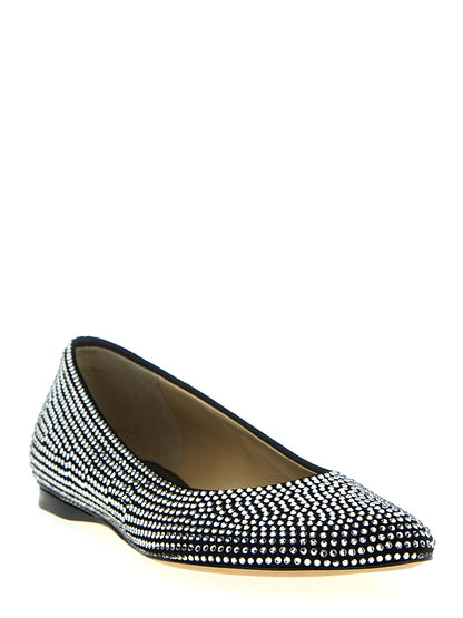 Ballet Flat Shoes by Loewe for women in suede goatskin leather & rhinestone black showcases a dynamic silhouette, artfully capturing Women's Suede Goatskin Leather & Rhinestone Ballet Flat Shoes through its distinctive and elegant .