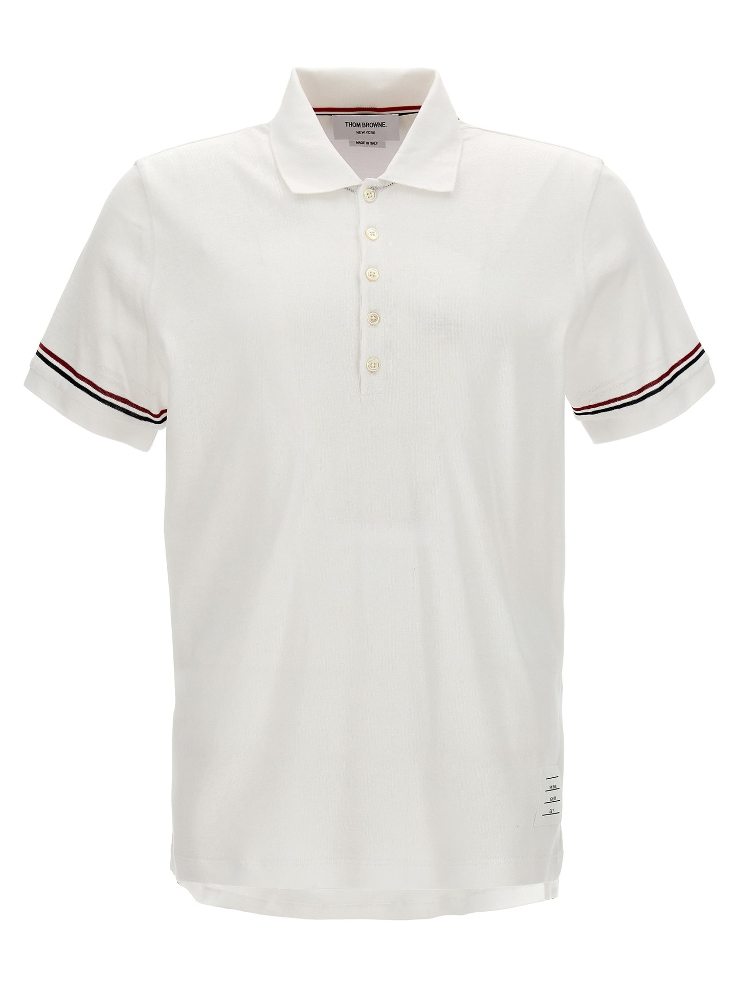 Polo Shirt by Thom Browne for men in cotton white features a eye catching silhouette, showcasing a refined and short-sleeve for a eye catching finish.