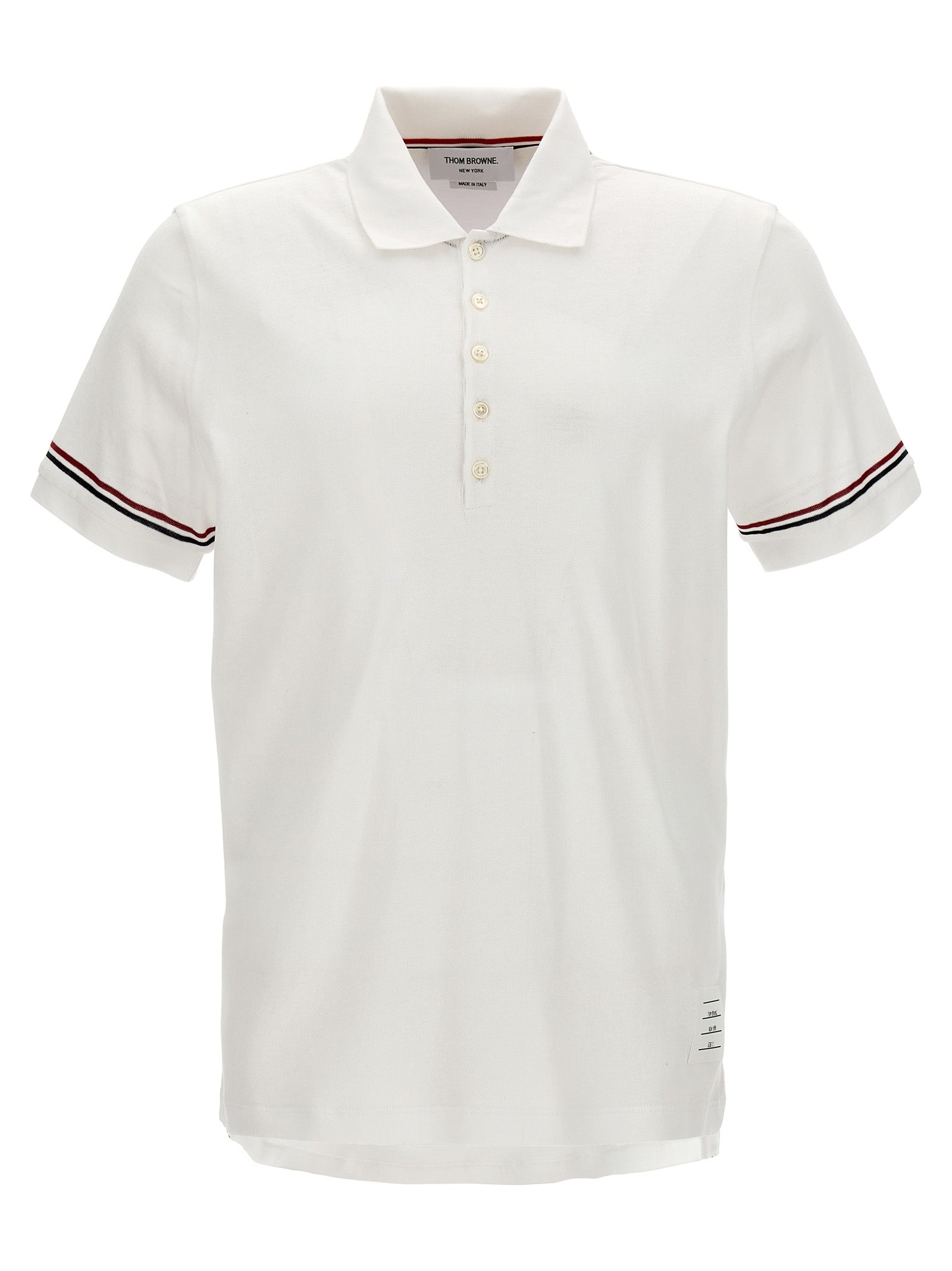 Polo Shirt by Thom Browne for men in cotton white features a eye catching silhouette, showcasing a refined and short-sleeve for a eye catching finish.