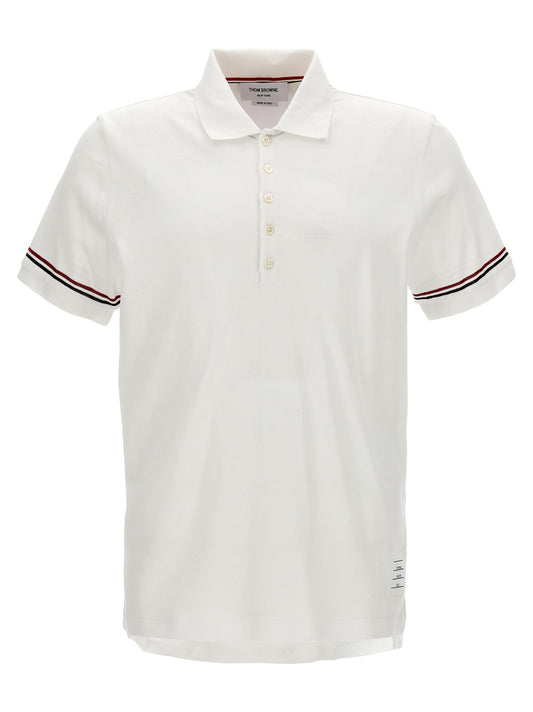 Polo Shirt by Thom Browne for men in cotton white features a eye catching silhouette, showcasing a refined and short-sleeve for a eye catching finish.