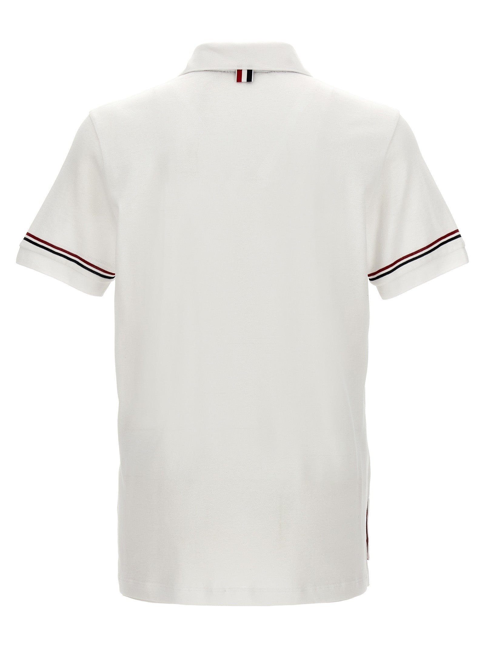 Polo Shirt by Thom Browne for men in cotton white showcases a sharp silhouette, detailed with a refined and sharp for a sophisticated finish.
