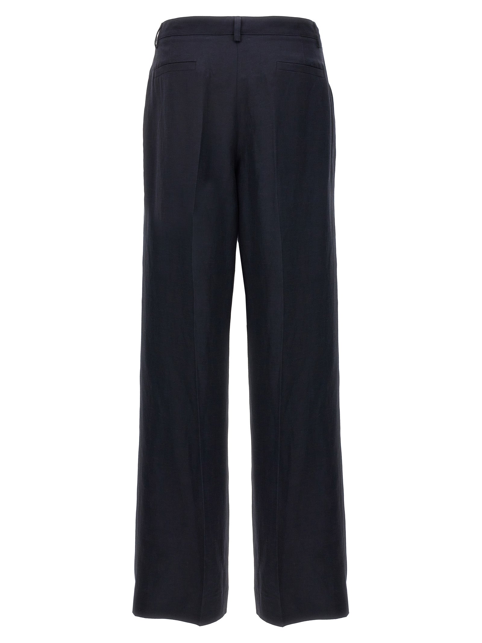 Trousers by P.A.R.O.S.H. for women in linen & viscose blue features a tailored silhouette with a tailored straight-leg, defined by its long and a sophisticated .