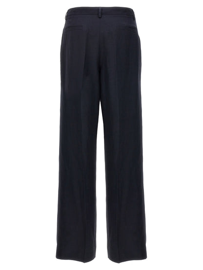 Trousers by P.A.R.O.S.H. for women in linen & viscose blue features a tailored silhouette with a tailored straight-leg, defined by its long and a sophisticated .