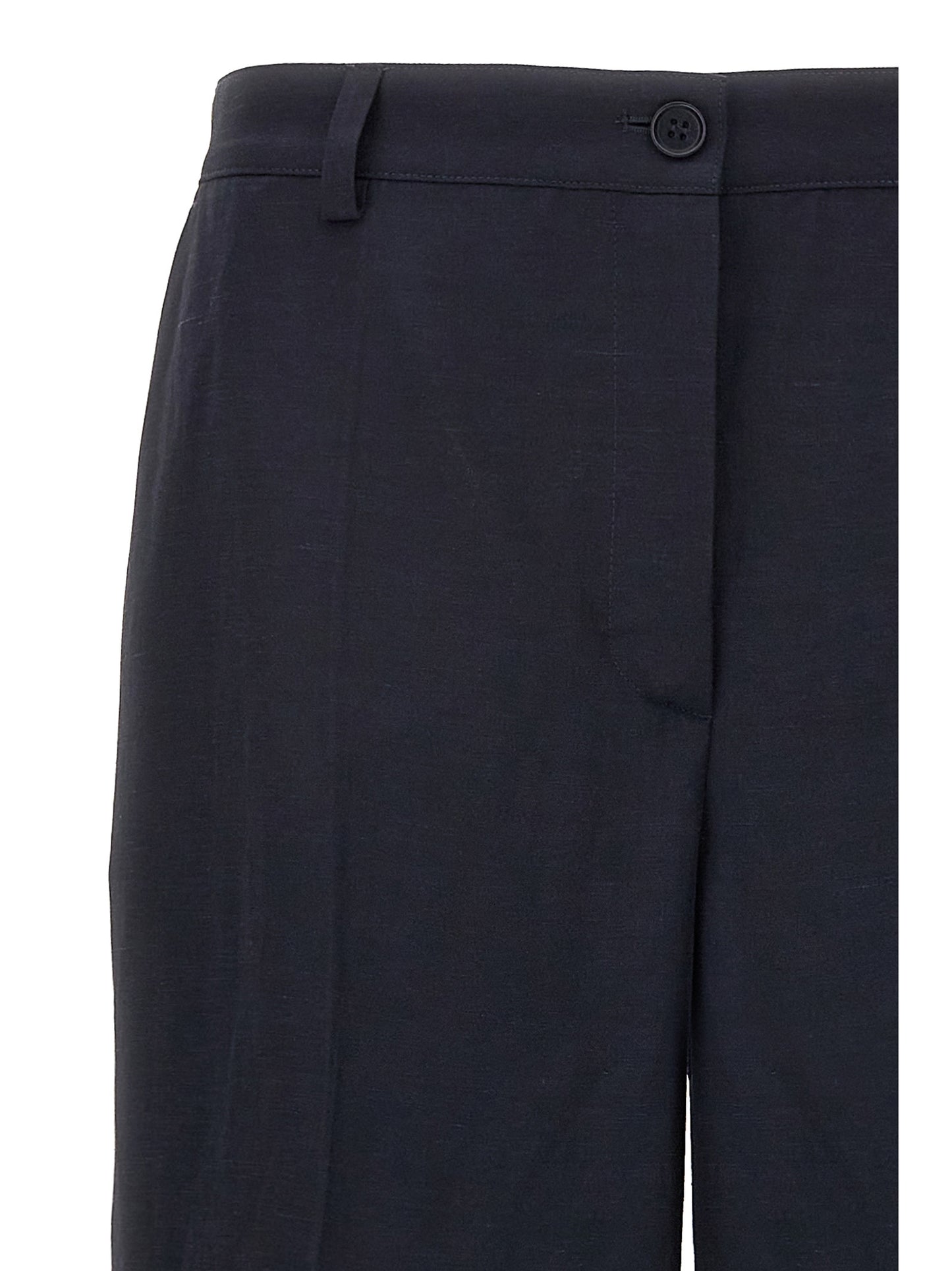 Trousers by P.A.R.O.S.H. for women in linen & viscose blue features an sartorial silhouette, showcasing a precise straight-leg and long with a sartorial for a refined look.