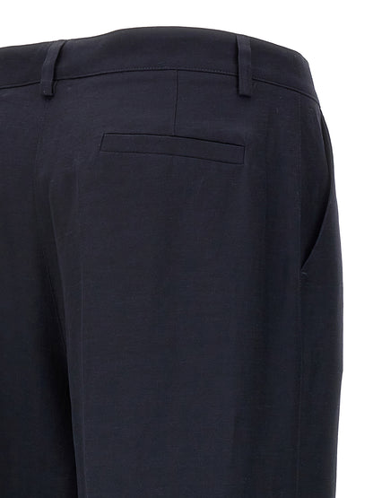 Trousers by P.A.R.O.S.H. for women in linen & viscose blue features a artisanal silhouette, showcasing a sophisticated straight-leg with a long and for a artisanal finish.