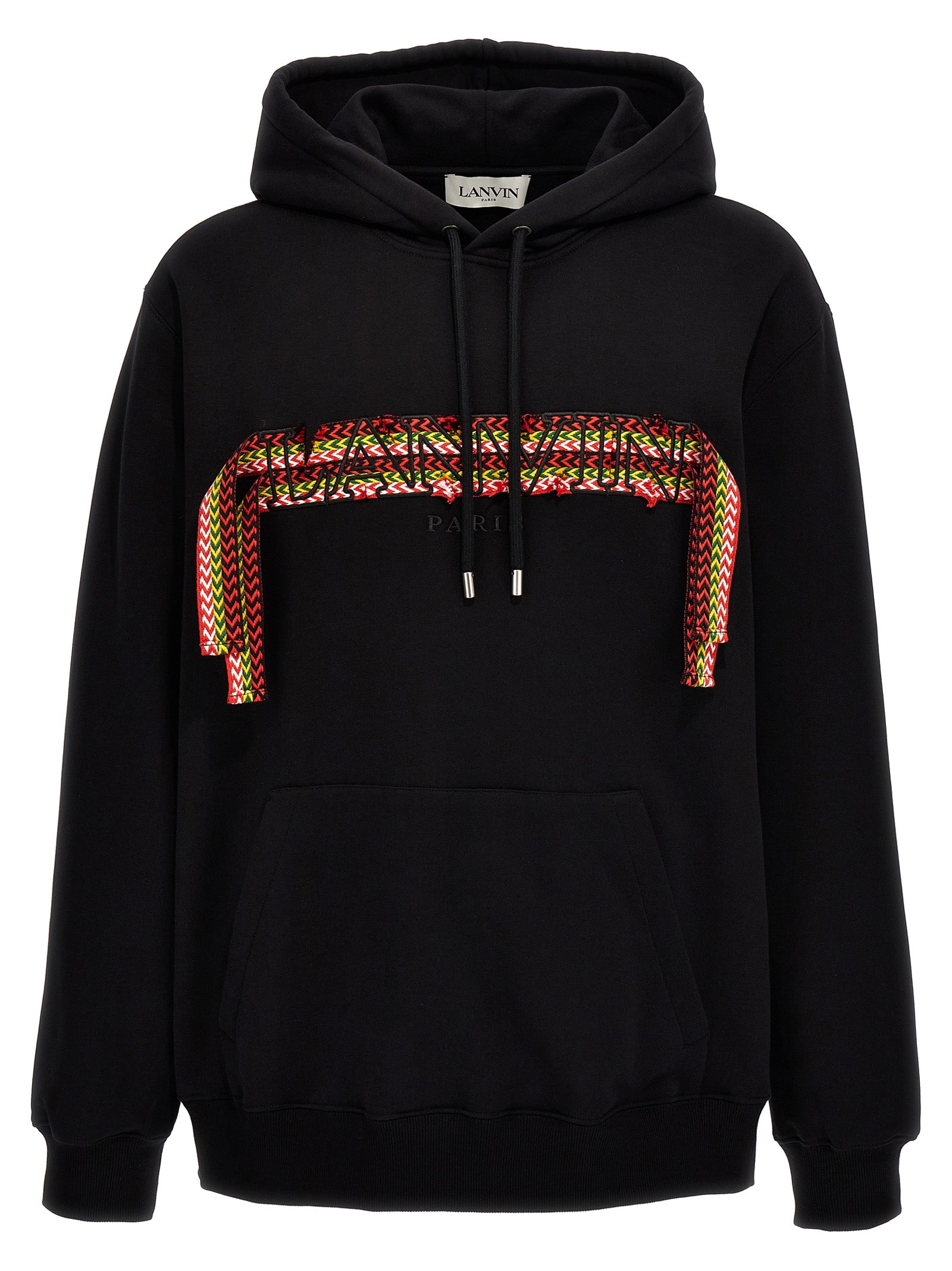 Sweatshirt Hoodie by Lanvin for men in cotton black features a edgy silhouette, detailed with a edgy hooded neckline and for a refined finish.