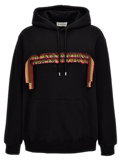 Sweatshirt Hoodie by Lanvin for men in cotton black features a edgy silhouette, detailed with a edgy hooded neckline and for a refined finish.