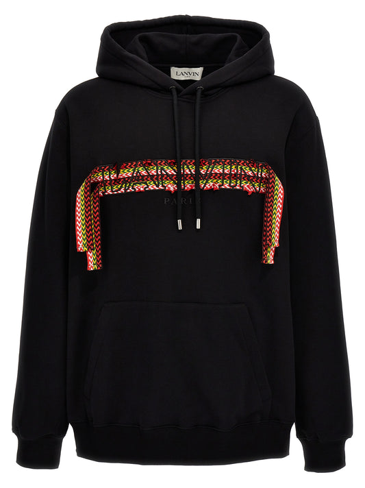 Sweatshirt Hoodie by Lanvin for men in cotton black features a edgy silhouette, detailed with a edgy hooded neckline and for a refined finish.