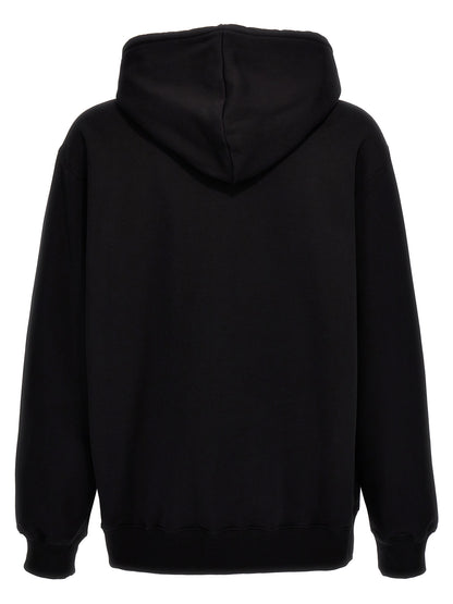 Sweatshirt Hoodie by Lanvin for men in cotton black features a slouchy chic silhouette, detailed with a slouchy chic and a signature hooded neckline for an elevated aesthetic.